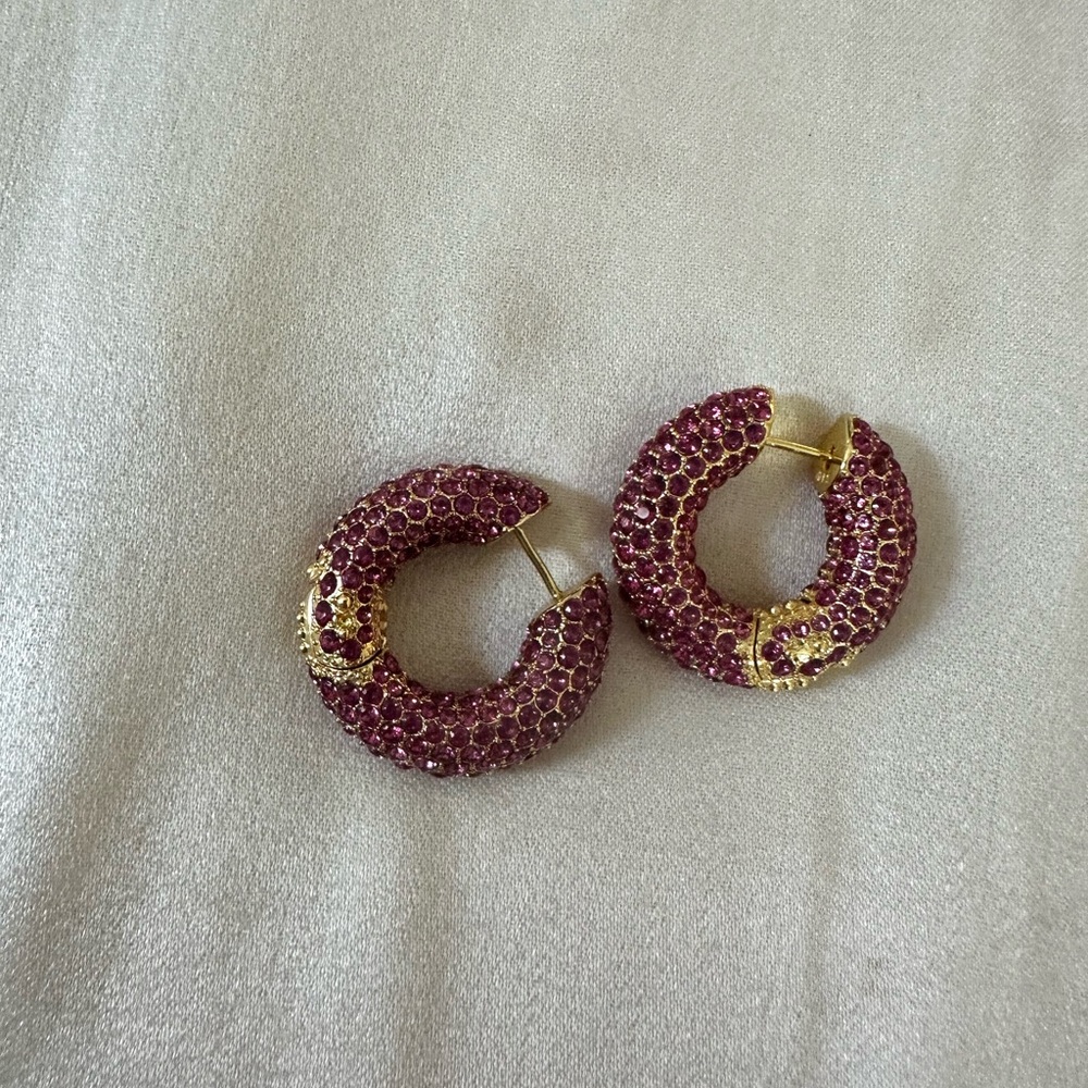 Kendra Scott Elegant Gold and Fuchsia Pink Rhinestone Hoop Earrings